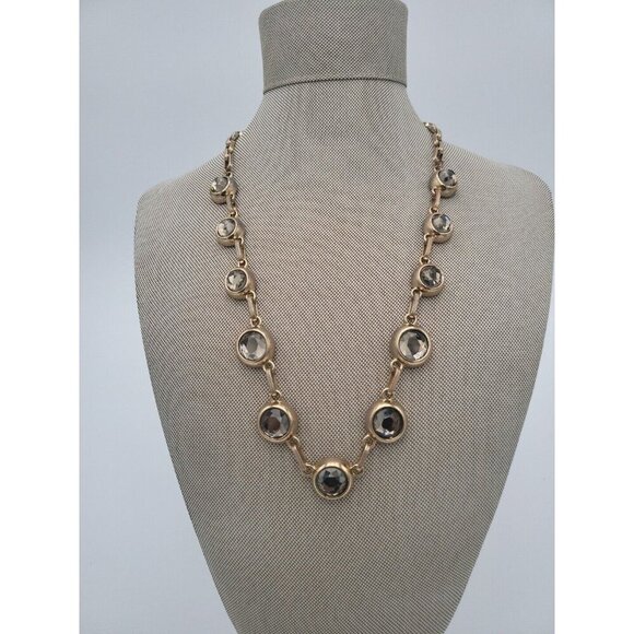 Coldwater Creek Necklace Smokey Round Crystal Links Gold Tone Long Chain 22" VTG - Picture 2 of 6